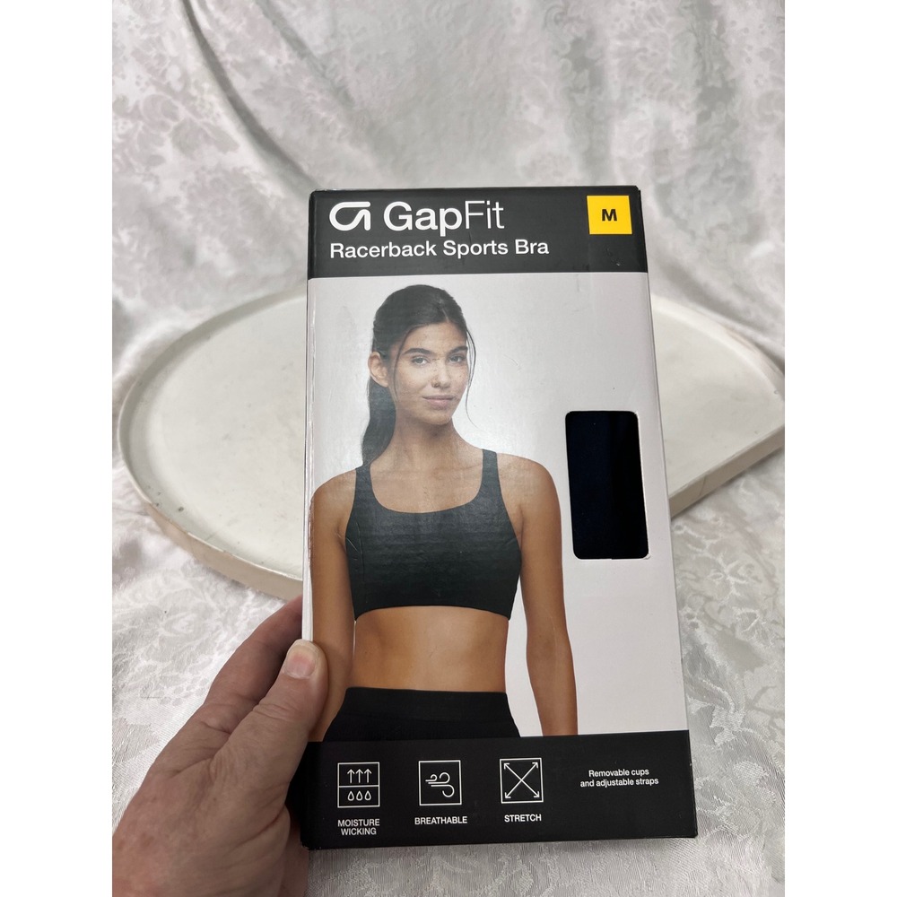 GapFit Womens Racerback Sports Bra Black Medium GF011463 NIB